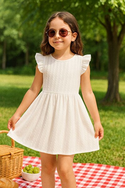 ESİLA KİDS Rochie pentru fete Rochie fără mâneci din tul de culoare albă Rochie elegantă de vară cu detaliu cu volane 2-7 ani