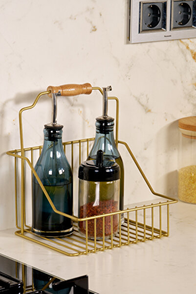 Edora Home Gold Ahşap Kulplu Retro Sepet, Şık Çok Amaçlı Düzenleyici Organizer