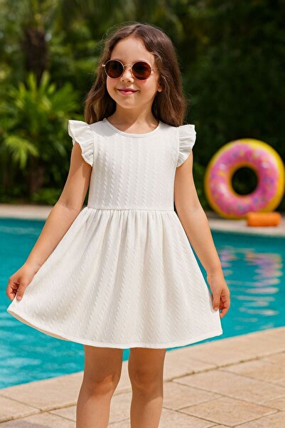 ESİLA KİDS Rochie pentru fete Rochie fără mâneci din tul de culoare albă Rochie elegantă de vară cu detaliu cu volane 2-7 ani