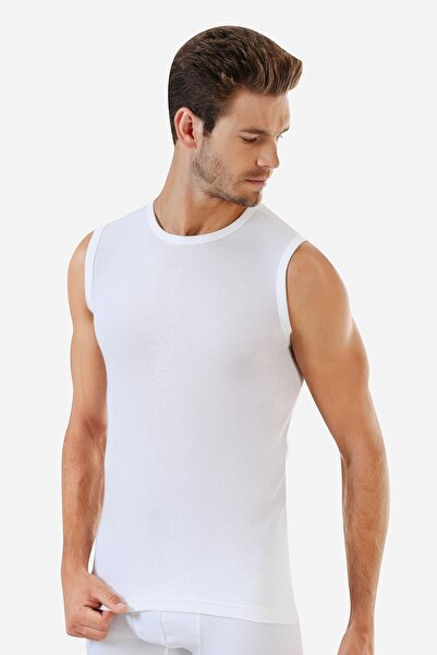 Arma Yıldız Men's White - Black T-Shirt Zero Sleeve Zero Collar Sleeveless Undershirt 2-Piece 100% Cotton