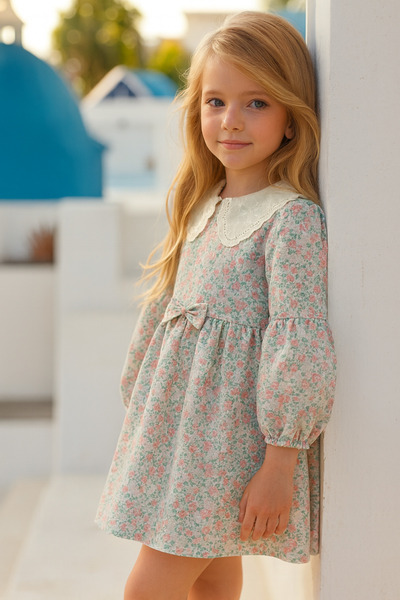 ESİLA KİDS Rochie pentru fete, cu mâneci lungi, sezoniere, cu imprimeu floral, rochie cu guler pentru bebeluși 3-7 ANI