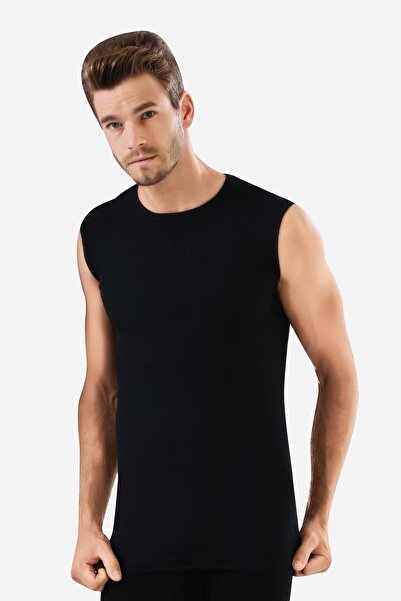 Arma Yıldız Pack of 3 Black Sleeveless Men's Tank Top Round Neck Zero Sleeve T-Shirt 100% Cotton