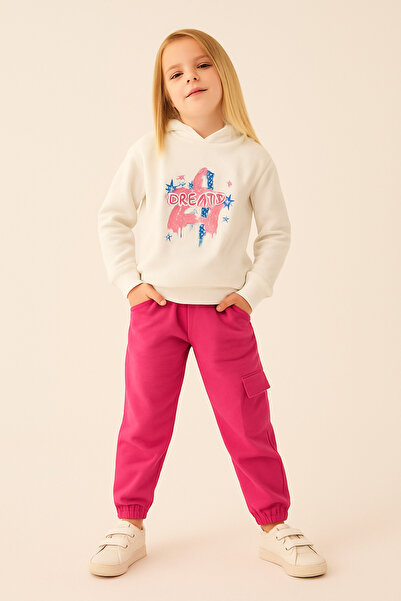 ESİLA KİDS Girl's Set Hooded Sweatshirt and Cargo Pocket Sweatpants 2-Piece Sports Combination 4-8 Years