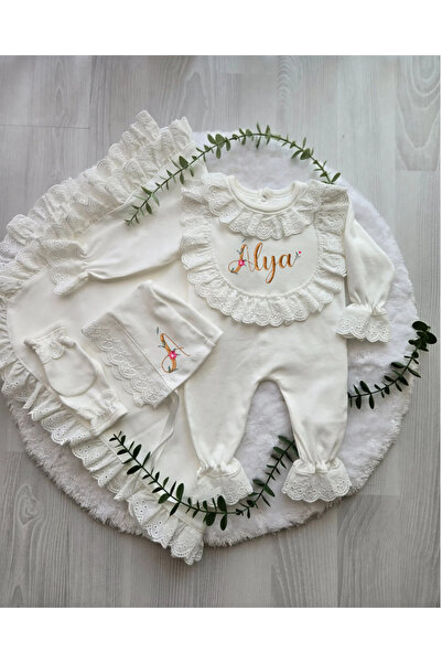sevilleatelier Yeni Doğan %100 Pamuk Fisto Dantelli Hastane Çıkış Tulum Seti ...