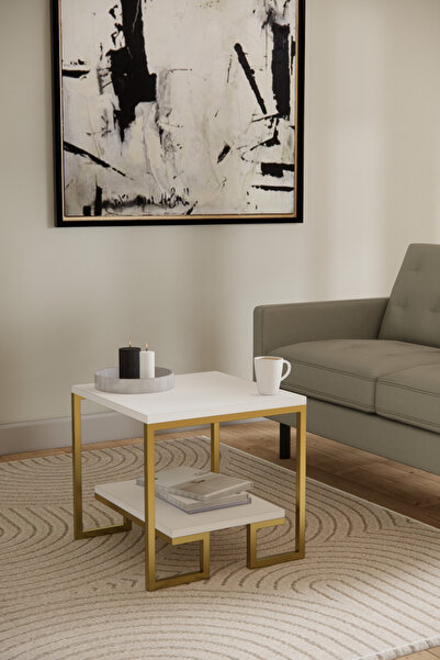 Phobia Solto Home SC25-23 Altın Metal Beyaz Raf Tasarım Orta Sehpa | Modern O...