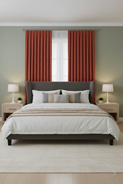 Madame Dower Bohemian Pompom Dark Brick Background Curtain 1X3 Tight Pleated | Living Room, Children's Room Bohemian Background Curtain