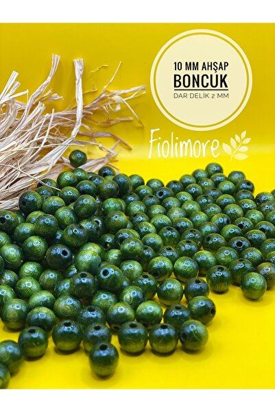 Fiolimore 10 ملم خرز خشبي أخضر كاكي (50 جرام 114 قطعة) قطر الفتحة الضيقة 2 مل...