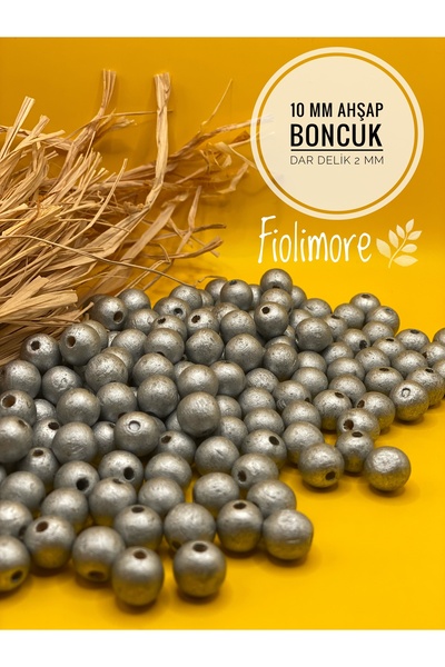 Fiolimore 10 мм сребристо-сиви дървени мъниста (50 грама, 114 броя) с малък д...