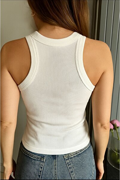 glanour White Women's Ribbed Halter Neck Thick Strap Undershirt