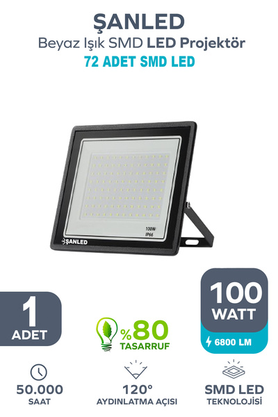 ŞANLED 100W 6800 Lümen 6500K Beyaz Işık Smd LED Projektör-1-2-4-5-8-10 ADET