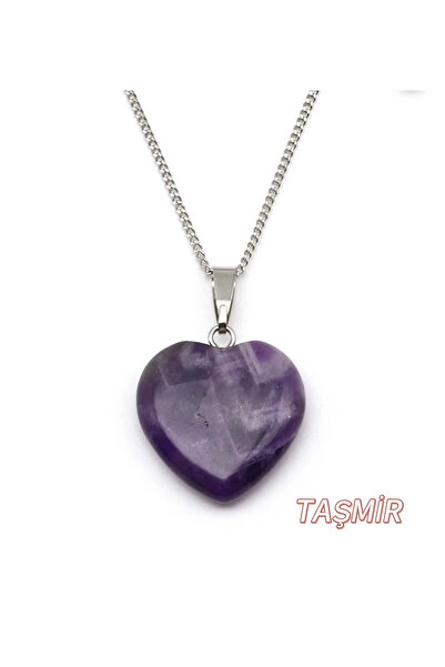 Taş-Mir Ametist Kalp Doğal Taş Kolye