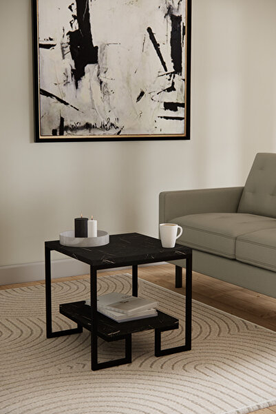 Phobia Metal Tasarım Siyah Mermer Desen Orta Sehpa 2516