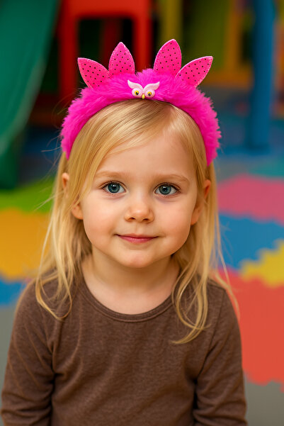 TAKIŞTIR Coroană de pluș de culoare fucsia cu figurină de bufniță