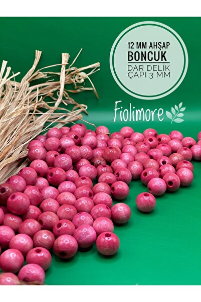 Fiolimore خرز خشبي وردي 12 ملم (50 جرام 74 قطعة) قطر الفتحة الضيقة 3 ملم حقيب...