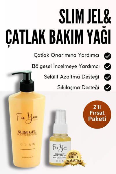 For You Gold Slim Gel (slimgel) Cellulite Gel and Stretch Mark Care Oil & Stretch Mark Set to Help Reduce Stretch Mark Formation