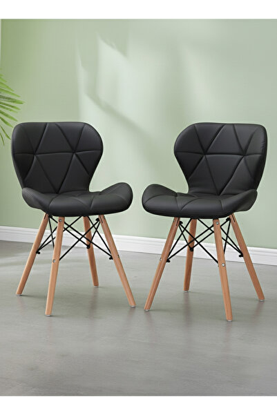 Taimi طقم من كرسيين عصريين لتناول الطعام، مقعد من الجلد الصناعي، أرجل من الخش...