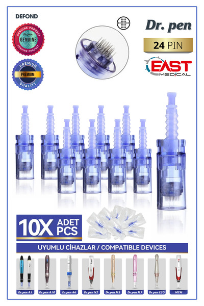 DEFOND Dr Pen A6-a10-a1-n2-m5-m7-e30-mym Uyumlu Iğneleri 10 Adet 24 Pin Orijinal Dermapen Iğne Kartuşu