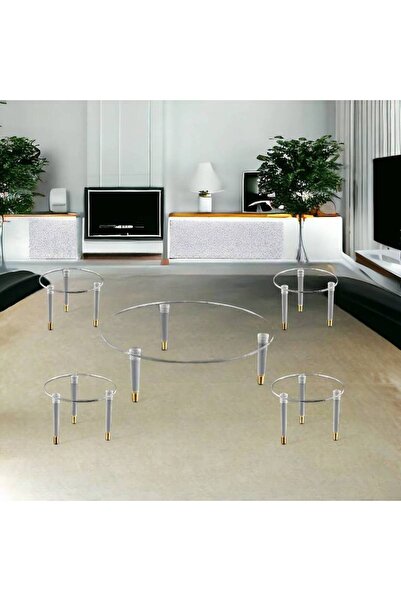 Al Saada Home طقم طاولة قهوة أكريليك - أرجل ذهبية - 5 قطع