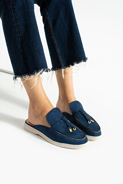 diclepolat Жіночі сині замшеві лофери без шнурків Жіночі капці Luna