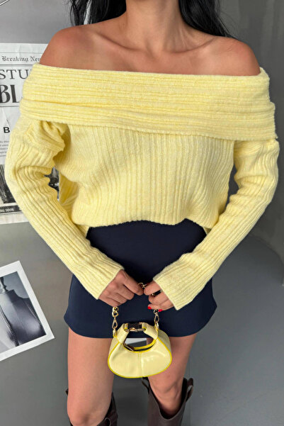 İLKCET MODA Thick Yellow Madonna Collar Knitwear Sweater