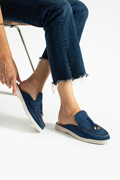 diclepolat Жіночі сині замшеві лофери без шнурків Жіночі капці Luna