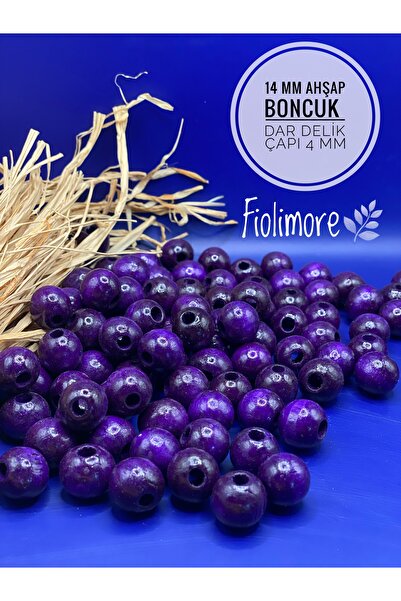 Fiolimore 14 мм лилави дървени мъниста (50 грама, 48 броя) с малък диаметър н...