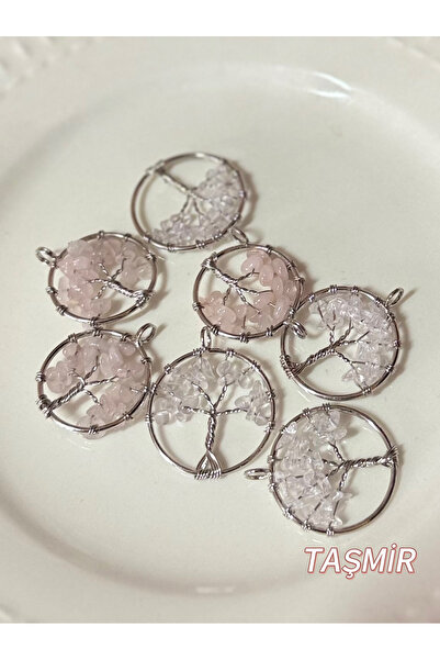 Taş-Mir Pembe Kuvars Hayat Ağacı Kolye Ucu 1 Adet