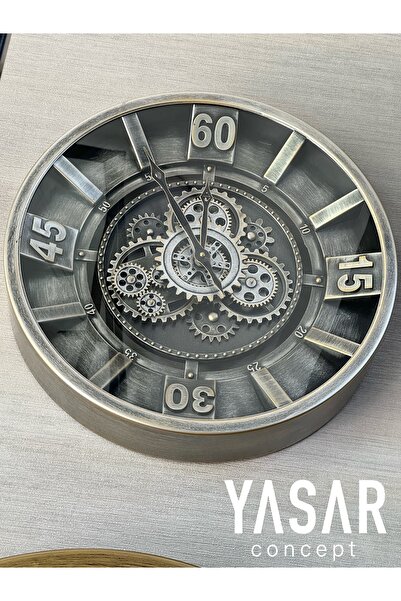 YASAR CONCEPT ساعة حائط معدنية من جرافيرون بعجلة معدنية 46 سم
