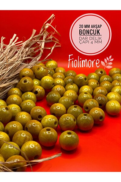 Fiolimore 20 ملم خرز خشبي أصفر (50 جرام 20 قطعة) قطر الفتحة الضيقة 4 ملم حقيب...