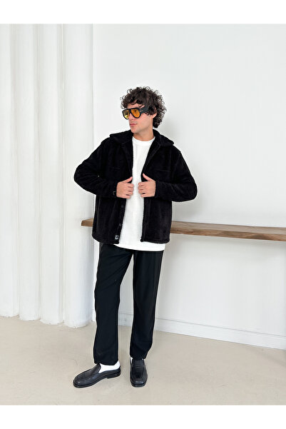 OTAKU Unisex Black Plush Fleece Cardigan