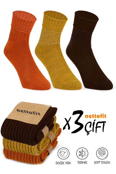 nettofit 3 Pairs of Women's Winter Socks – Woolen Winter Boot Socks