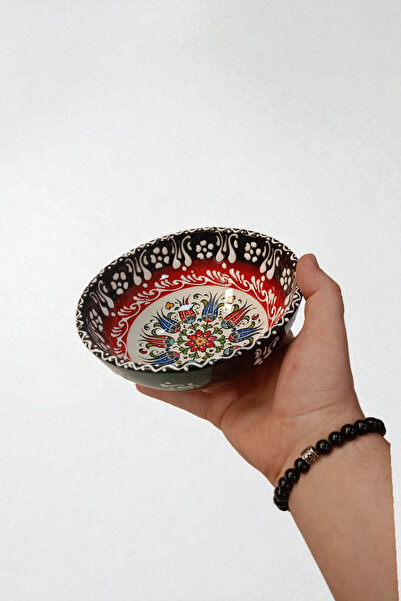 Salizera Handmade Tile Motif Ceramic Bowl-16 cm Diameter, 6.5 cm Height-Ethnic Authentic Tile Patterned