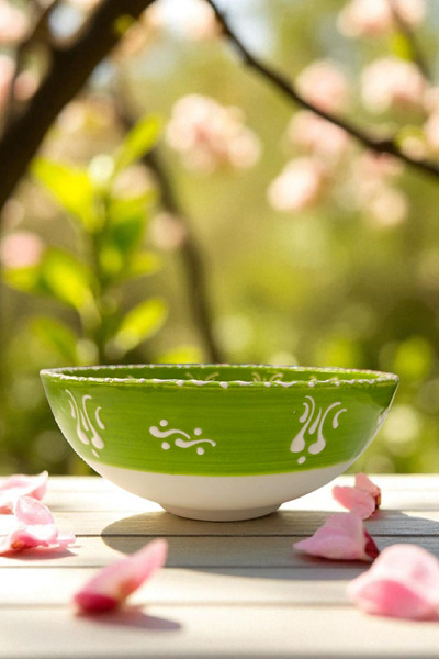 Salizera Handmade Tile Motif Ceramic Bowl-16 cm Diameter, 6.5 cm Height-Ethnic Authentic Tile Patterned