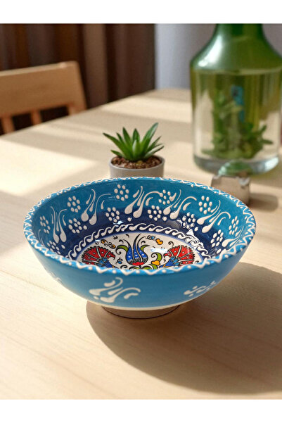 Salizera El Yapımı Çini Motifli Seramik Kase-16 cm Çap,6,5 cm Yükseklik-Etnik Otantik Çini Desenli
