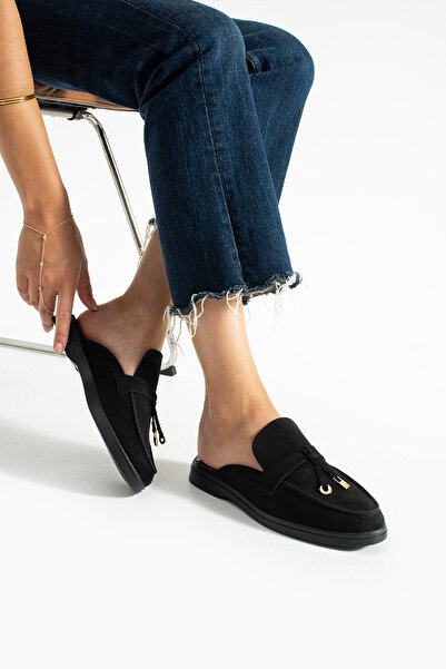 diclepolat Жіночі чорні замшеві лофери без шнурків Жіночі капці Luna