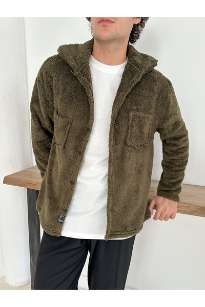 OTAKU Unisex Khaki Plush Fleece Cardigan