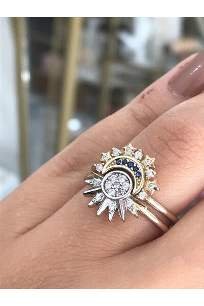 the ASEL İNCİ خاتم بتفاصيل حجرية على شكل الشمس والقمر