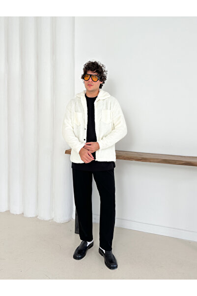 OTAKU Unisex White Plush Fleece Cardigan