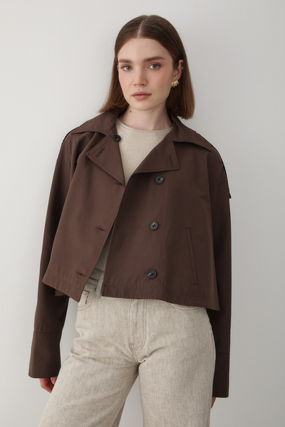 JASTE Women's Bitter Brown Double Breasted Collar Trench Coat