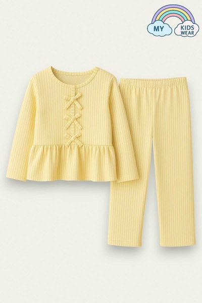 My Kids Wear طقم بيجامة مخططة مكشكشة للبنات من عمر 5 إلى 16 سنة 12045