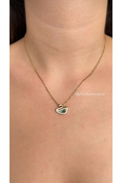 NECK ACCESSORY Çelik Mavi Taş Detaylı Kuğu Model Kolye