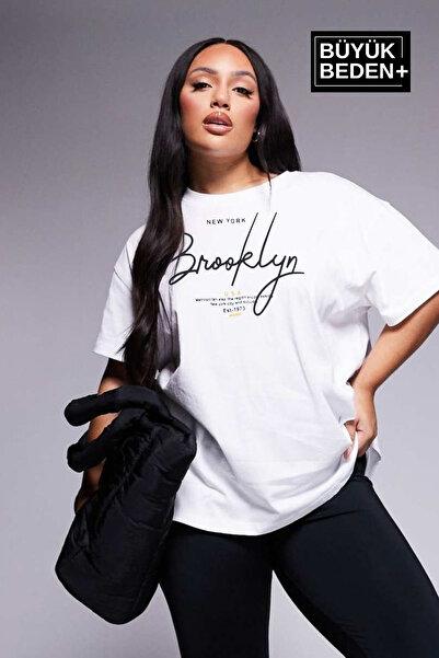 Superlife تي شيرت نسائي كبير الحجم مطبوع عليه حروف بروكلين برقبة دائرية SPR25BTSK12