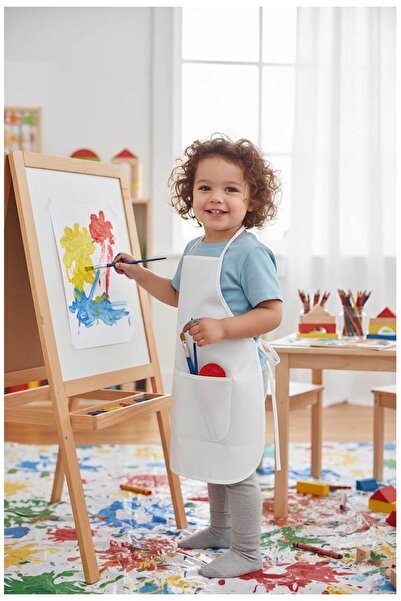 RevuBaby 1 مريلة أنشطة بيضاء للأطفال - مضادة للحشف