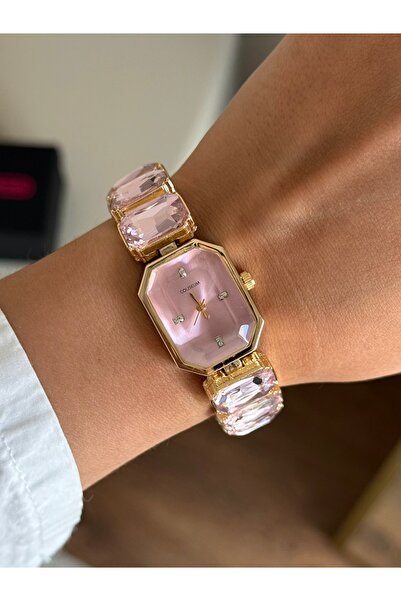 RoseandRoses Trend Sw Orijinal Tasarım Taşlı Model Kadın Kol Saati Pembe (Gol...