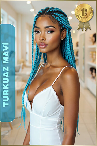 TAM TARZ Afrika Örgüsü Rasta Ve Box Braid için Fiber Sentetik Saç (Renk Kodu Blue3) Turkuaz Mavi