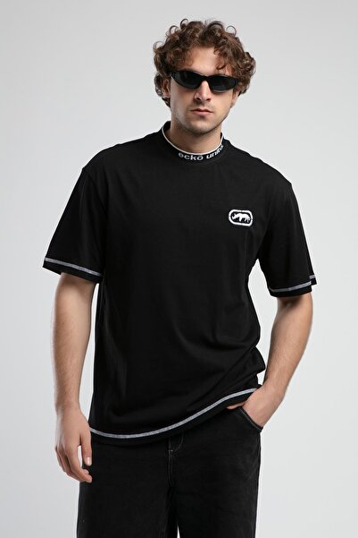Eckō Unltd. ROCKAWAY Siyah Bisiklet Yaka Nakışlı Oversize Erkek Tshirt