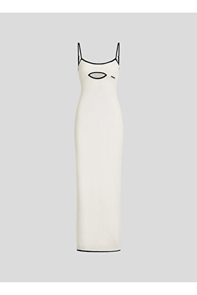 Karl Lagerfeld U Yaka Düz Krem Uzun Kadın Elbise A1W46032
