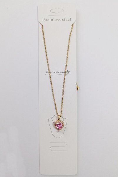 Satış Diyarı Gold Color Chain Necklace Zircon Stone Crystal Love Heart Steel Necklace Adds Style to Your Look with Elegance