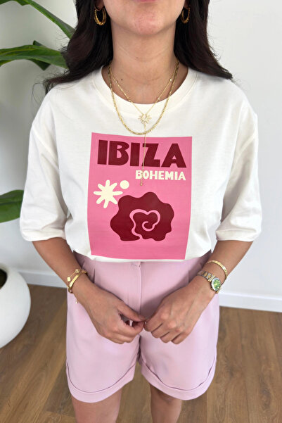 My Blog تيشيرت أبيض مطبوع إيبيزا - 0492