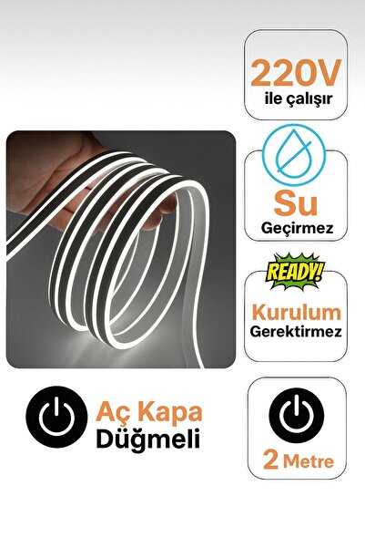Adrift Neon Esnek Şerit Led 2 Metre BEYAZ + 220 Volt Fiş